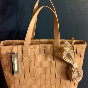 Nude large woven pattern vegan bag